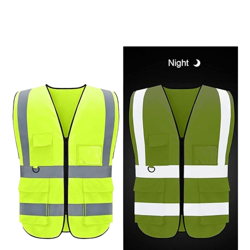 4 Pocket High Visibility Yellow 140 GSM Safety Vest with Reflective ...