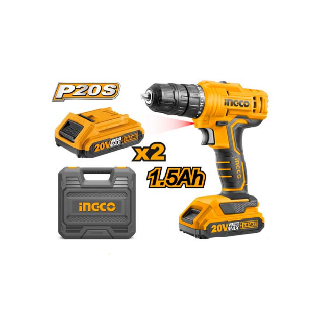Ingco CDLI20012 Lithium Ion Cordless 20V Battery Rechargeable Powerful Impact Power Drill