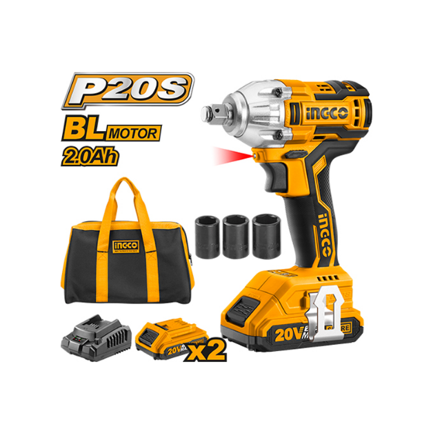 Ingco CIWLI2001 Lithium Ion Cordless 20V Battery Rechargeable Powerful Impact Wrench