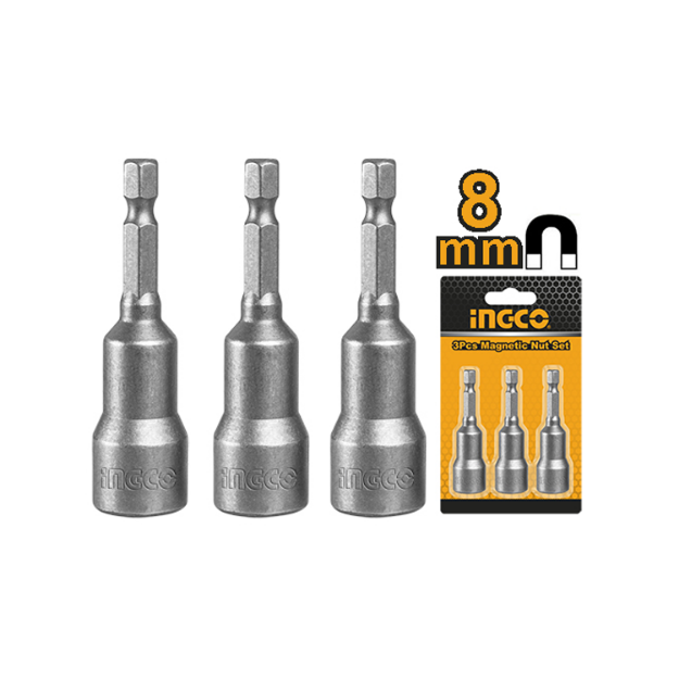Ingco AMN0831 3 Pcs 50BV30 Nut Driver Magnetic Impact Socket Set