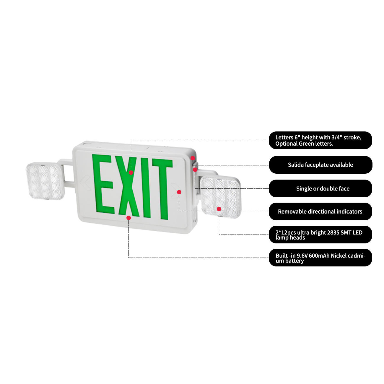 LED Combo Emergency Exit Sign Green or red Letters with Emergency Light ...