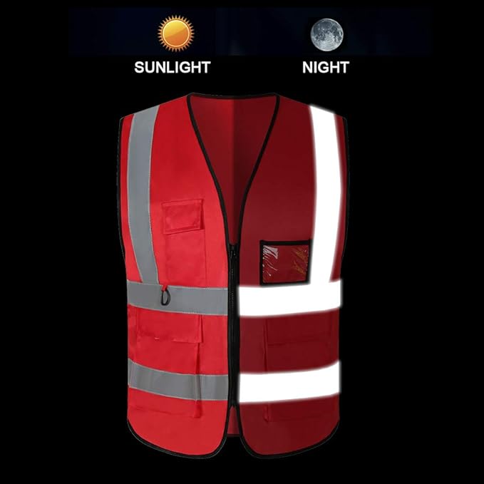Buy 4 Pocket High Visibility Red 140 GSM Safety Vest with Reflective ...