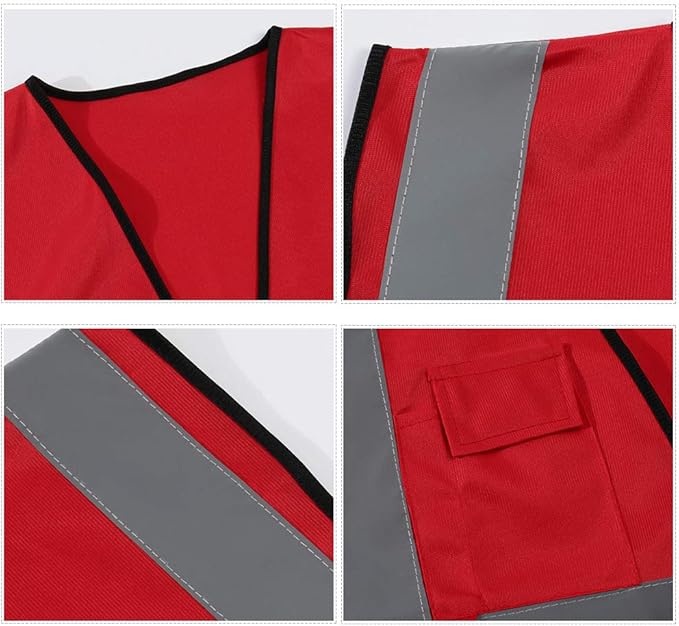 Buy 4 Pocket High Visibility Red 140 GSM Safety Vest with Reflective ...