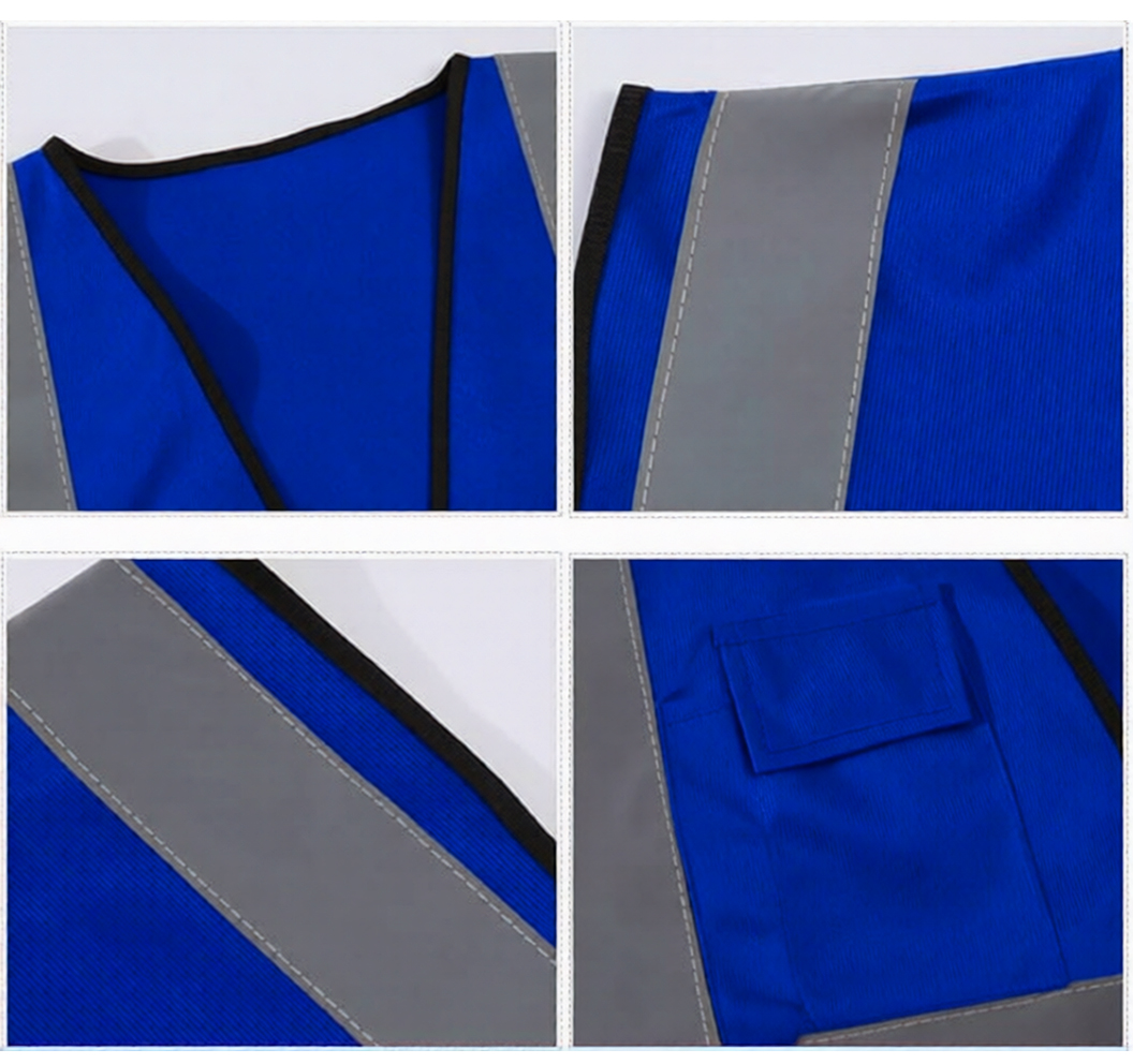 4 Pocket High Visibility Blue 140 GSM Safety Vest with Reflective ...