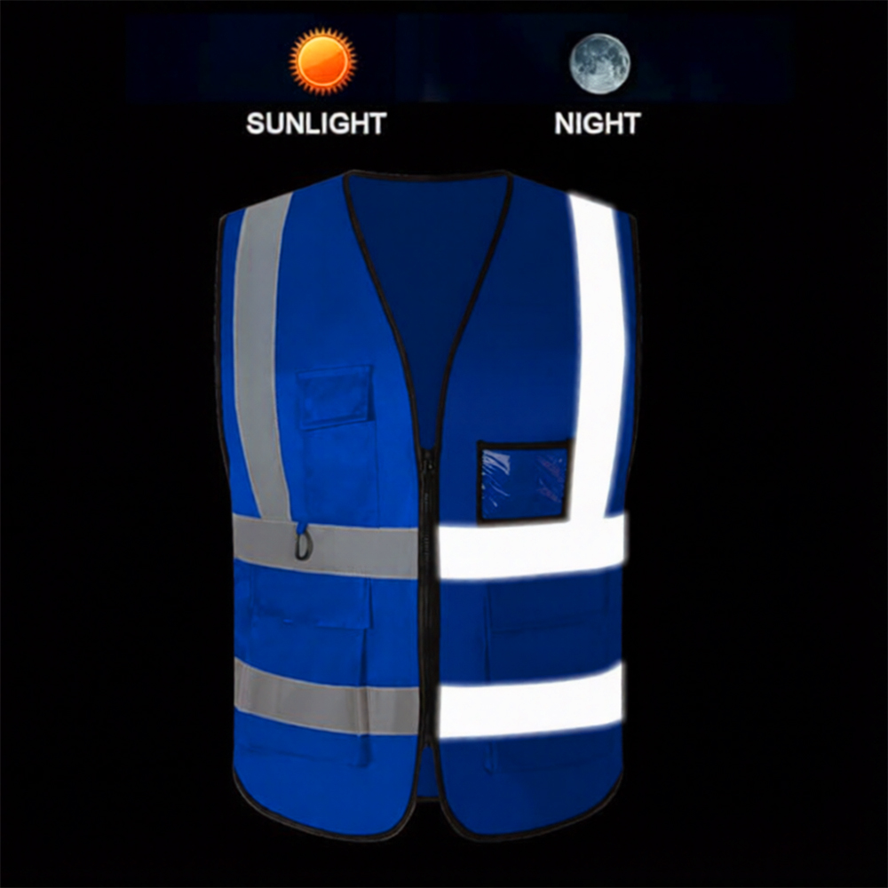 4 Pocket High Visibility Blue 140 GSM Safety Vest with Reflective ...