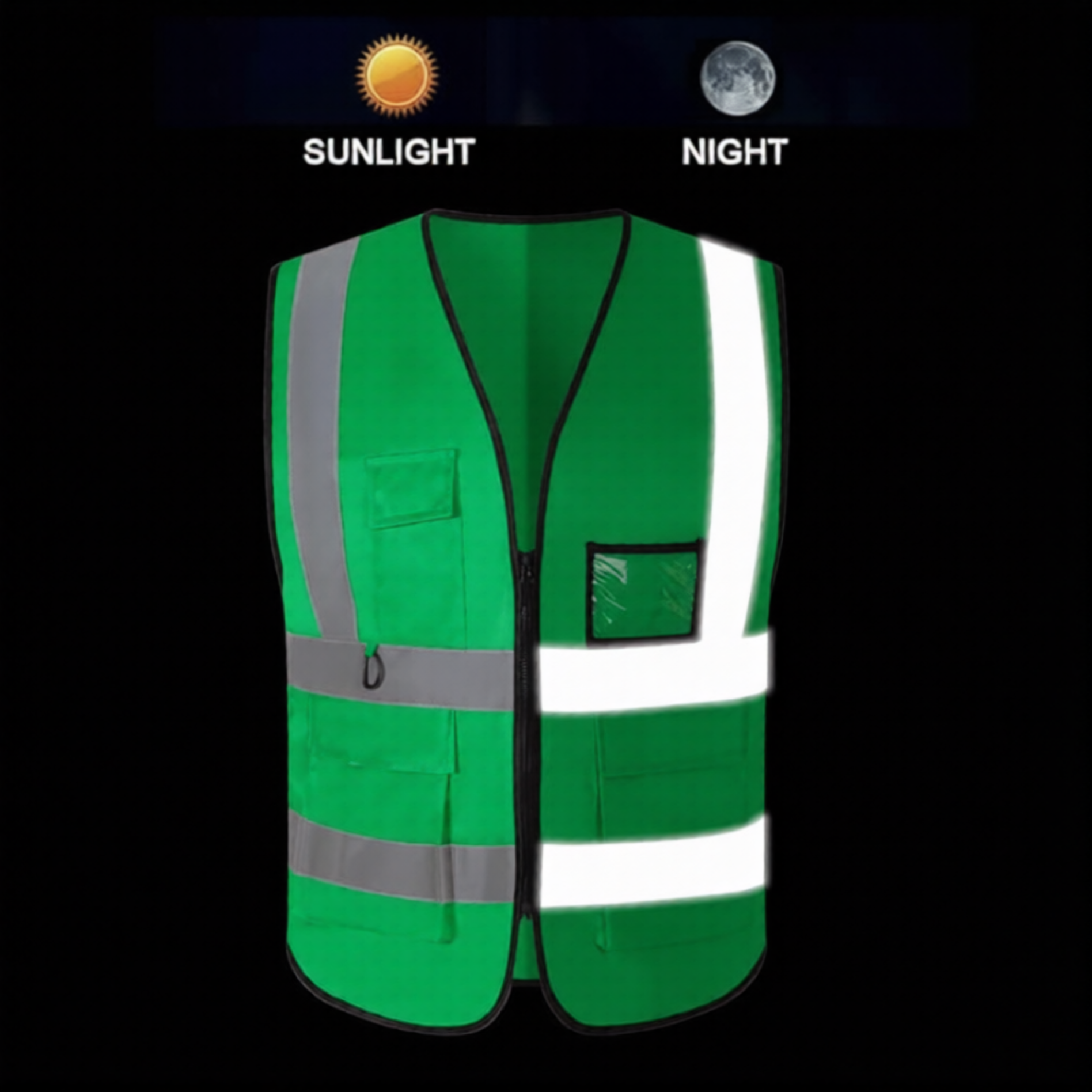 Buy 4 Pocket High Visibility Green 140 GSM Safety Vest with Reflective ...