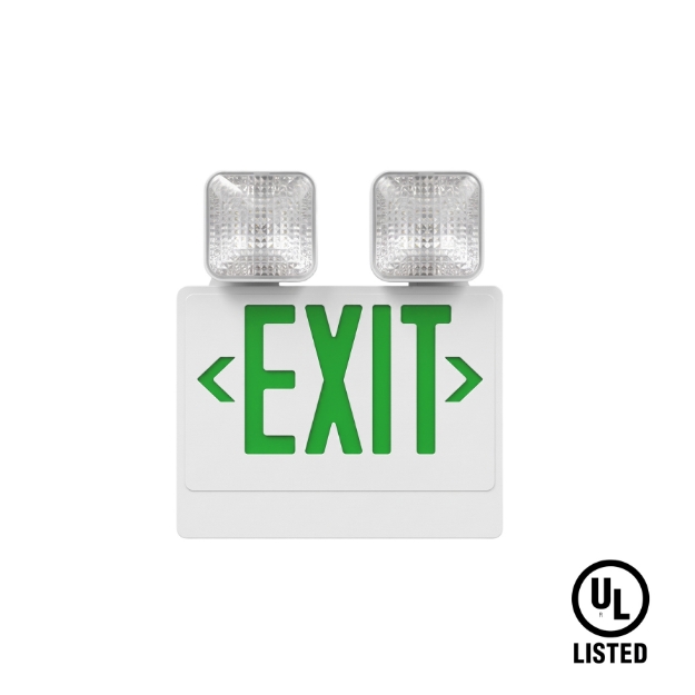 Green Color LED Emergency Exit Light with Twin Adjustable Emergency Lights UL Listed Battery Backup