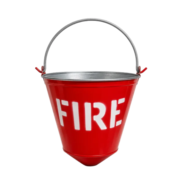 Red Metal Fire Bucket with Pointed Bottom and Carrying Handle