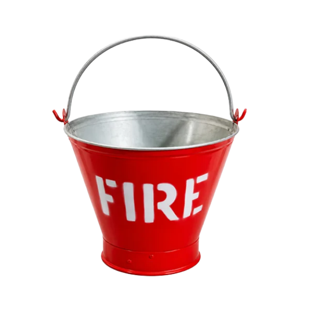 Heavy Duty Red Metal Fire Bucket with Flat Bottom and Carrying Handle
