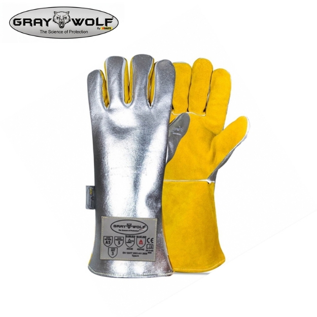 GRAY WOLF RSAFE GW7500ACSC5 Split Leather with Aluminized Heat Resistant Safety Gloves Molten Metal Radiant Heat and Flame Protection