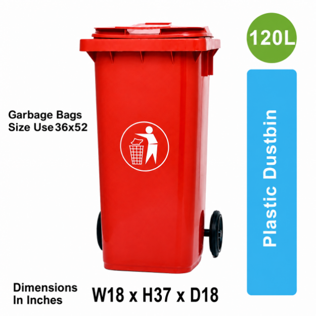PB-120L Industrial Plastic Dustbin with Wheel